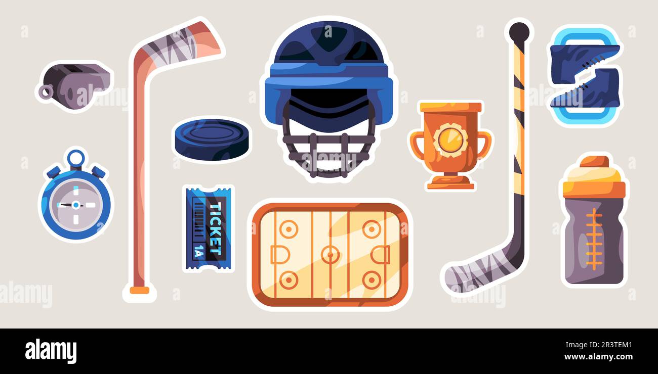 Ice hockey object equipment collection set illustration sticker style