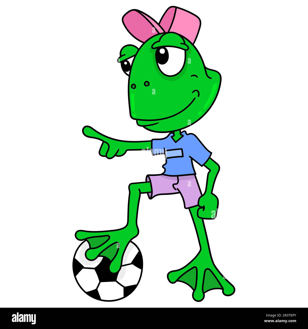 Frog boy playing football, doodle icon image kawaii Stock Photo