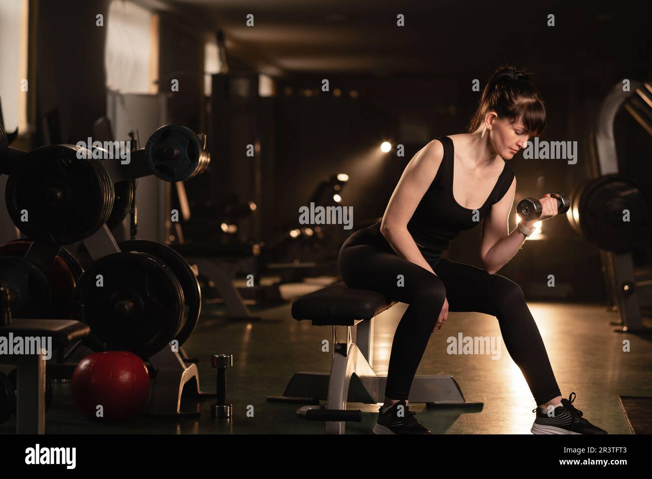Sport Women Doing Fitness With Dumbbell Biceps Curl To Shoulder Press  Exercise In 3 Steps Fitness With Workout Equipment Of Gym Stock  Illustration - Download Image Now - iStock