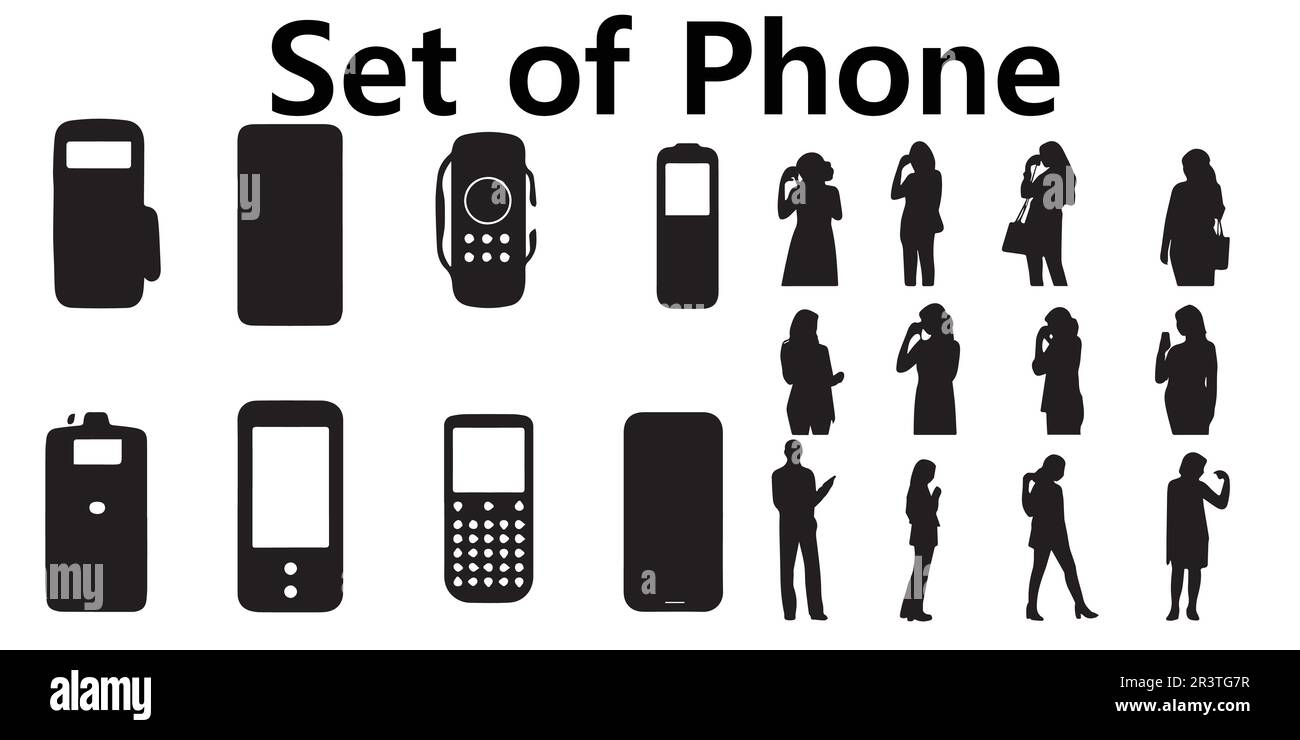 A silhouette set of cell phones with talking with the phone Stock