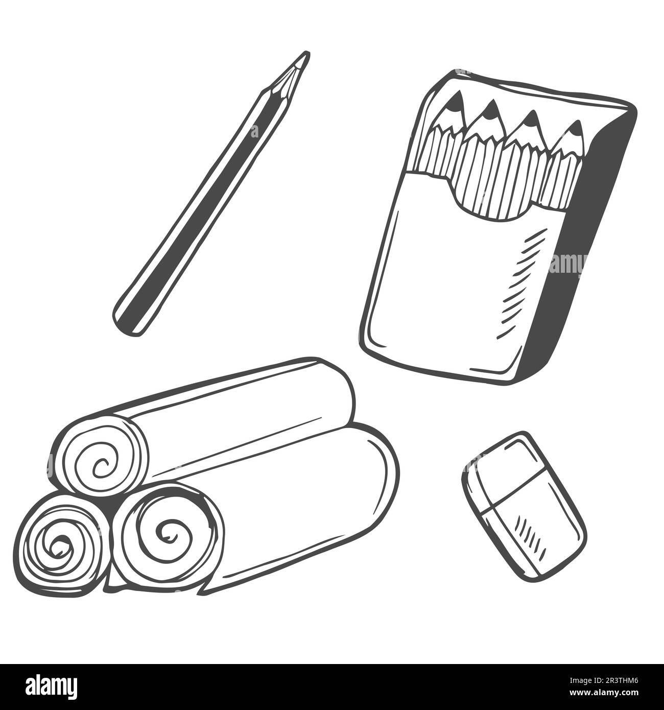 Premium Vector  Set pens pencils brushes compasses sketch stationery line  art hand drawn doodle vector illustration