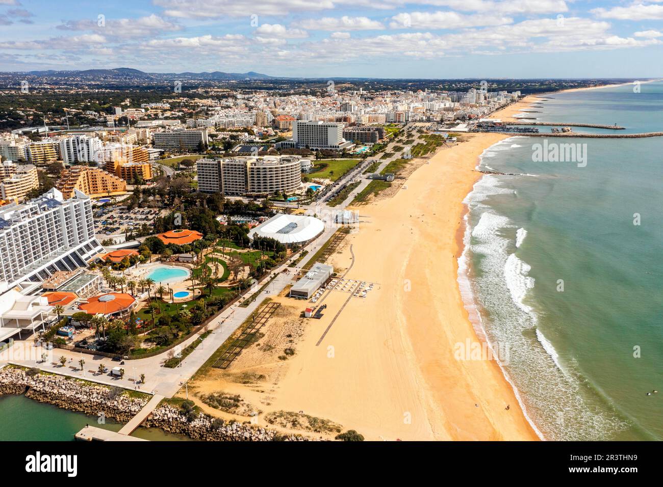 Awesome view of modern, lively and sophisticated Vilamoura Coast one of the largest leisure resorts in Europe, Vilamoura, Algarve, Portugal Stock Photo