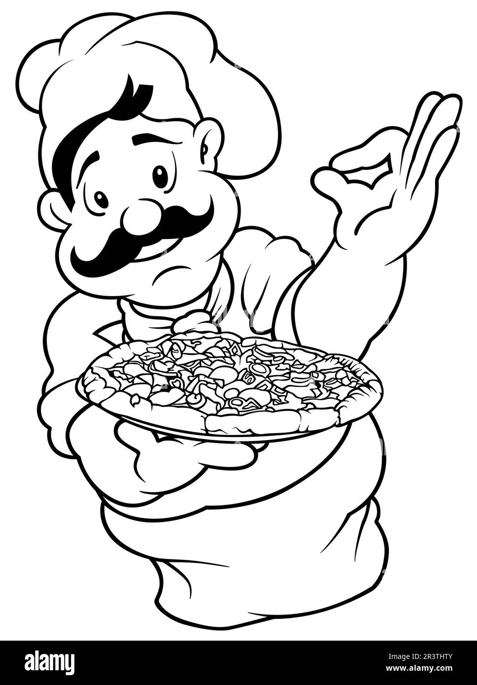 Drawing of a Chef Holding a Pizza Stock Vector