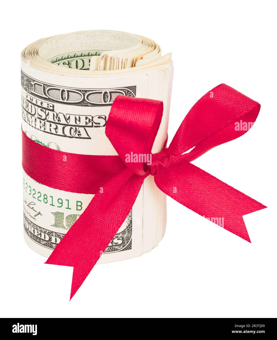 Roll of money with a red bow Stock Photo
