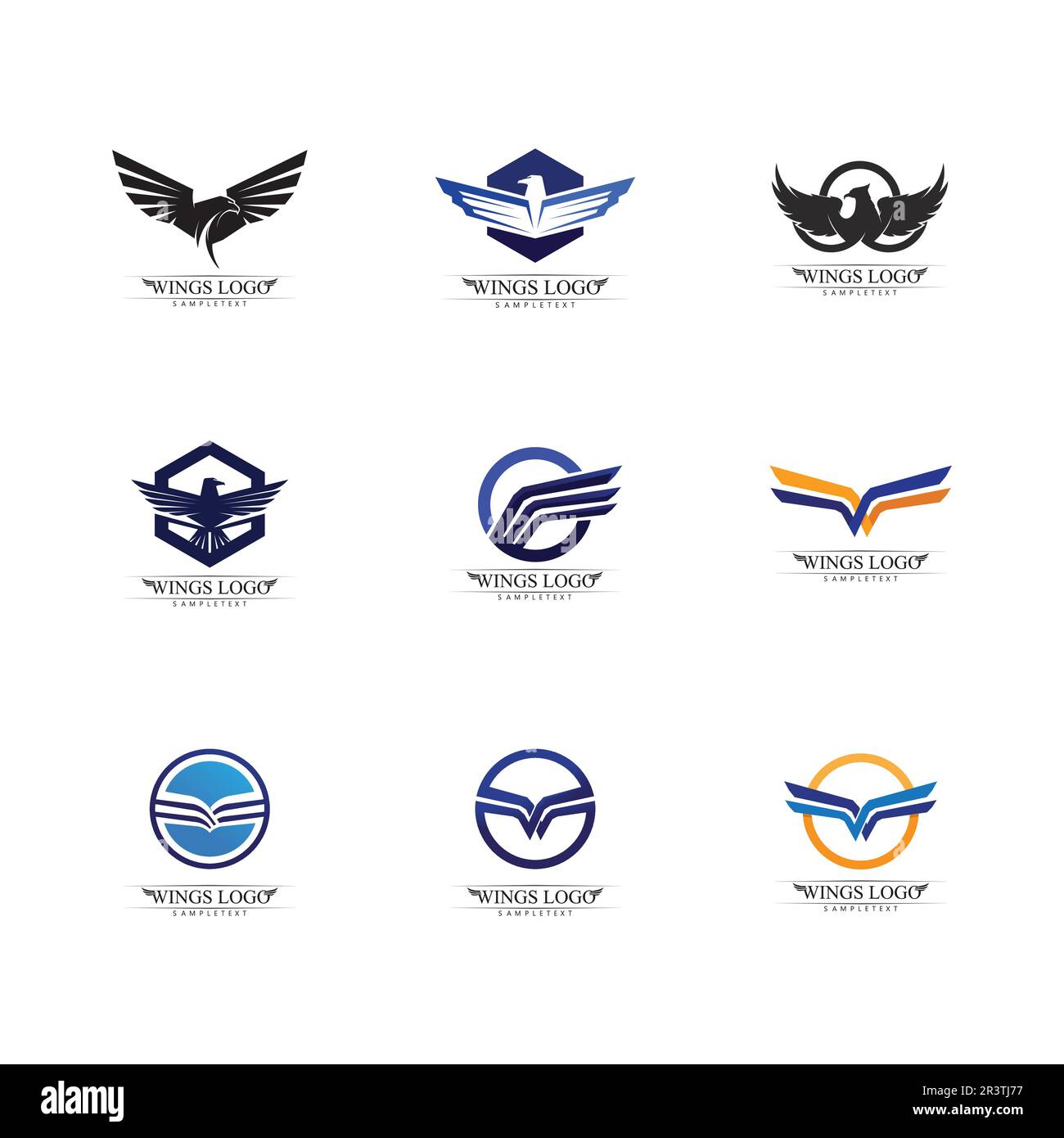Wings black icons vector set. Modern minimalistic design. Stock Vector