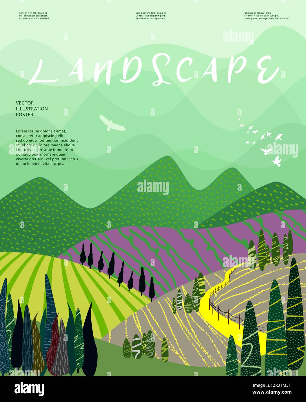Nature and landscape. Vector illustration of mountains, Trees, plants ...