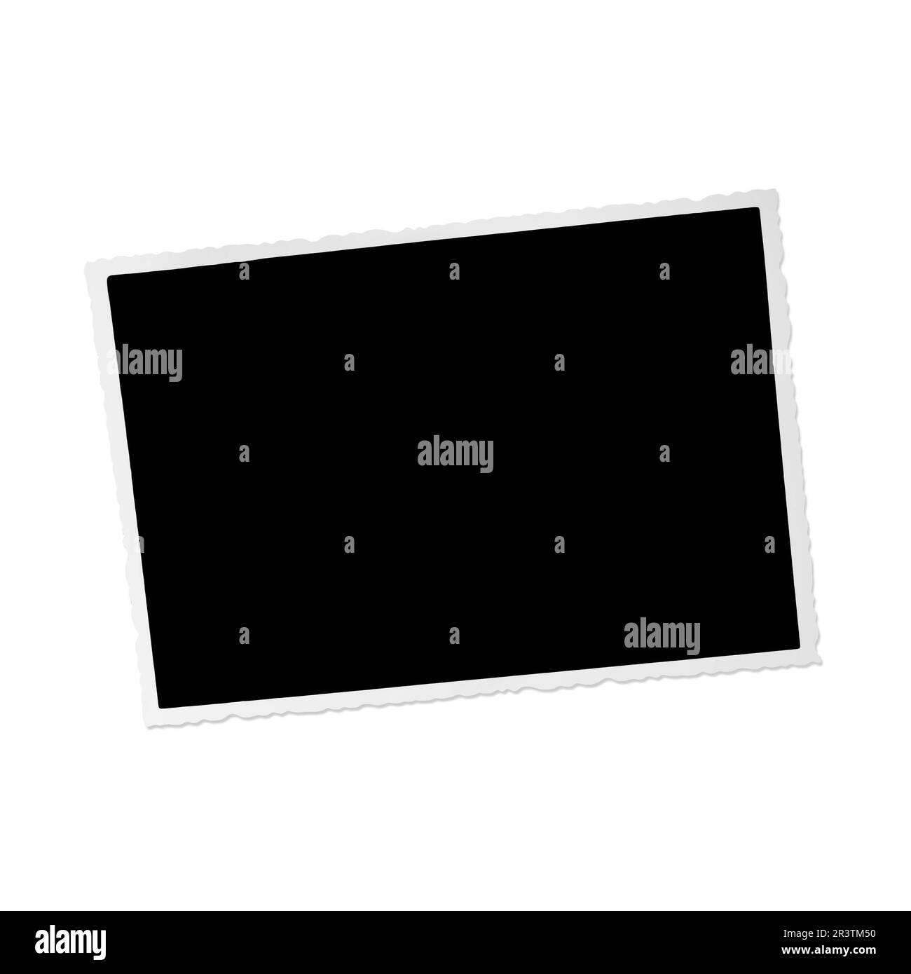 blank blacked out old photograph with border on white background with