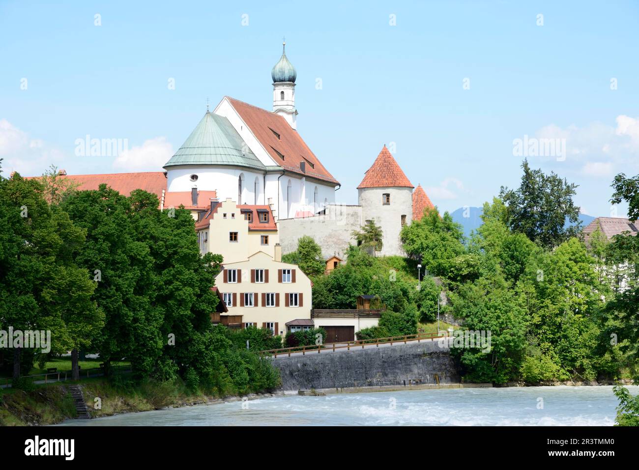 Church at the river Lech in Fuessen Stock Photo - Alamy