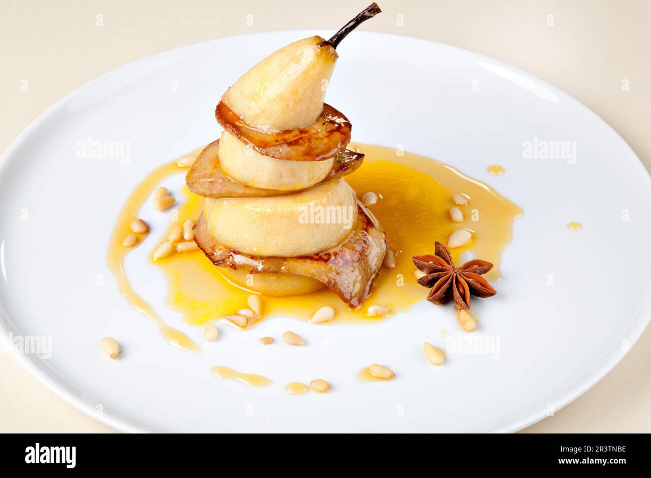 Fried foie gras with pear and sauce Stock Photo Alamy