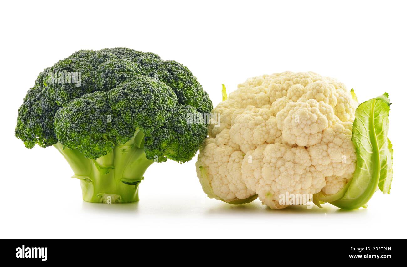 Composition with broccoli and cauliflower isolated on white Stock Photo