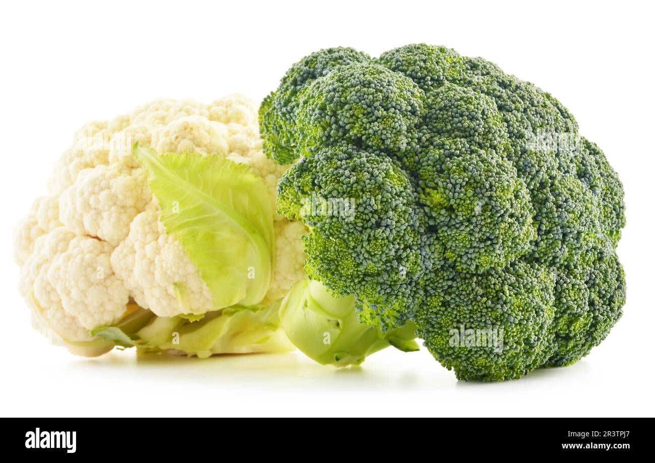 Composition with broccoli and cauliflower isolated on white Stock Photo