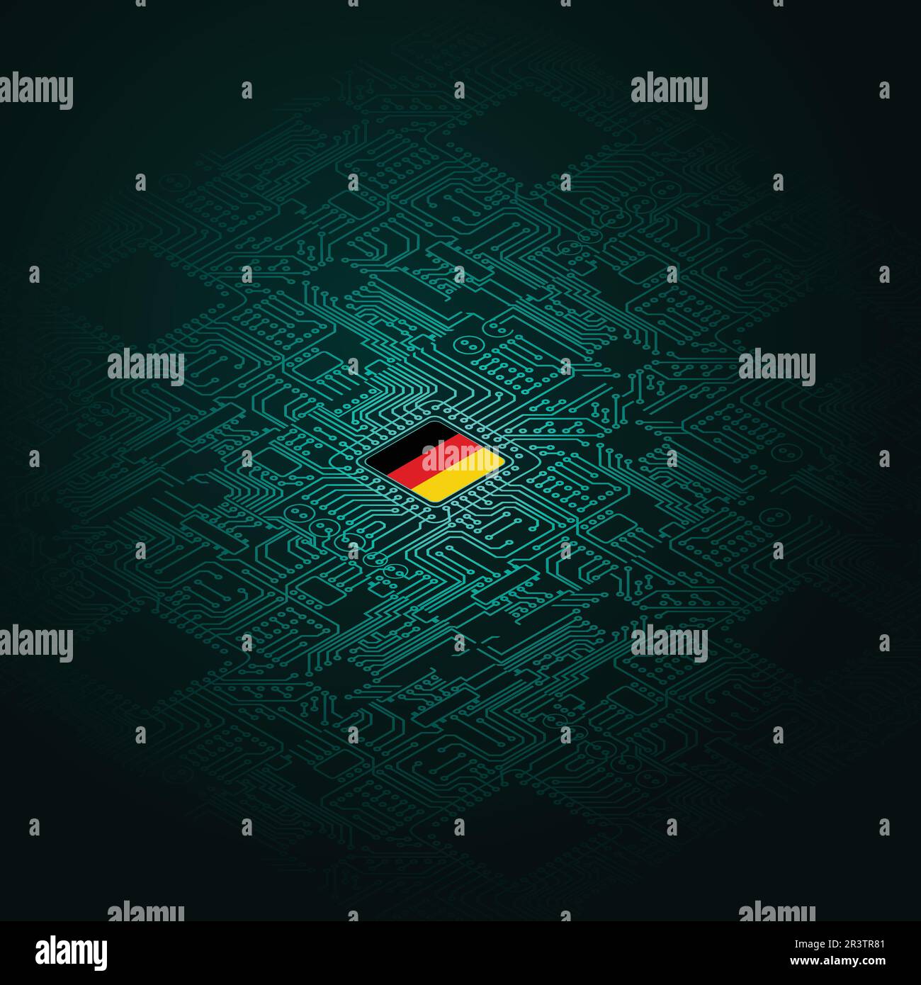 Electric circuit perspective Germany green microchip Stock Vector