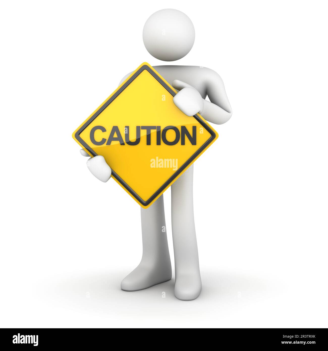 Man and Road Sign - caution Stock Photo