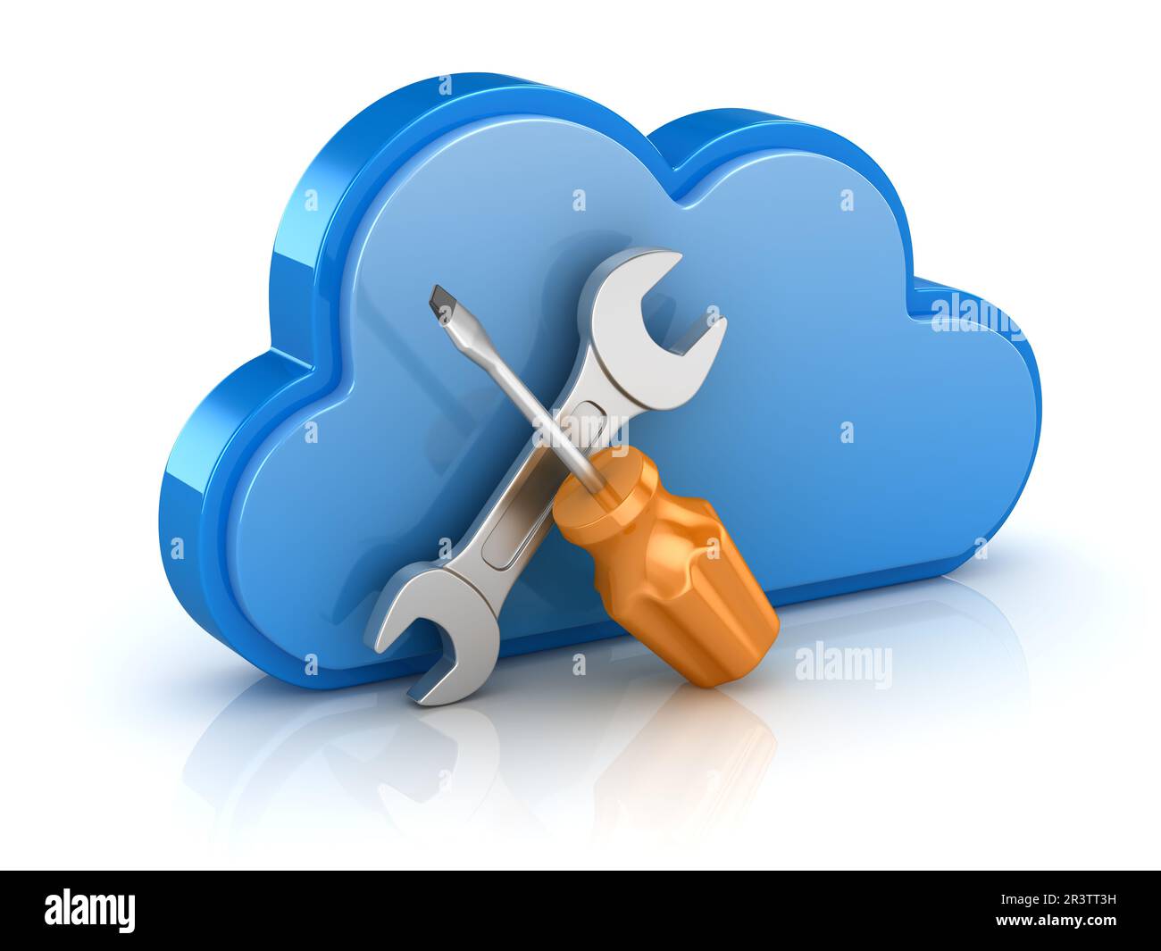 Screw Driver and Wrench with Cloud Stock Photo