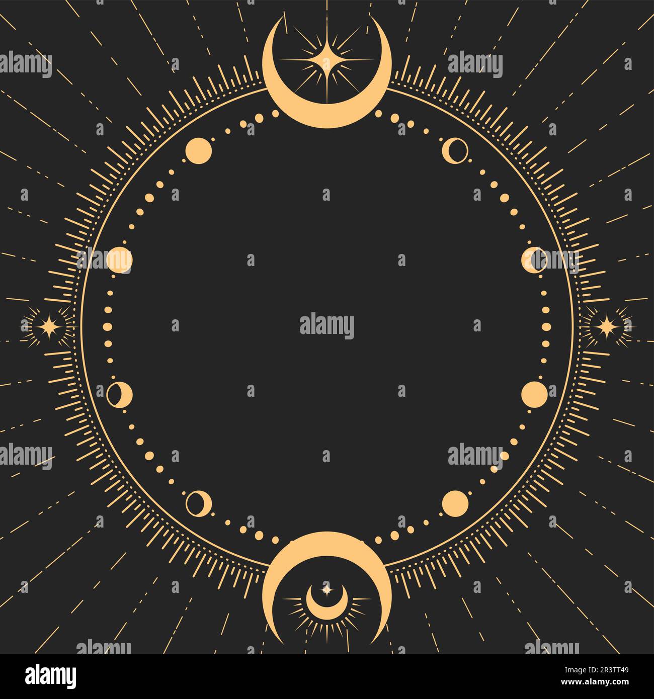 Mystic Round Frame With Lunar Phases Tarot Magic And Astrology Border Moon Decor Vector Stock