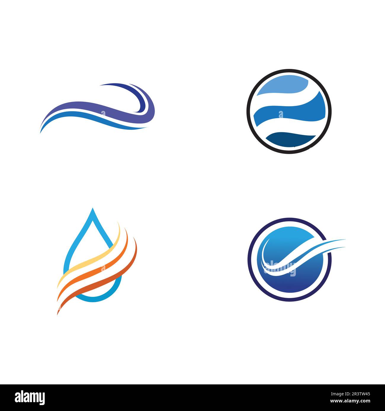 Isolated round shape logo. Blue color logotype. Flowing water image. Sea, ocean, river surface. Stock Vector
