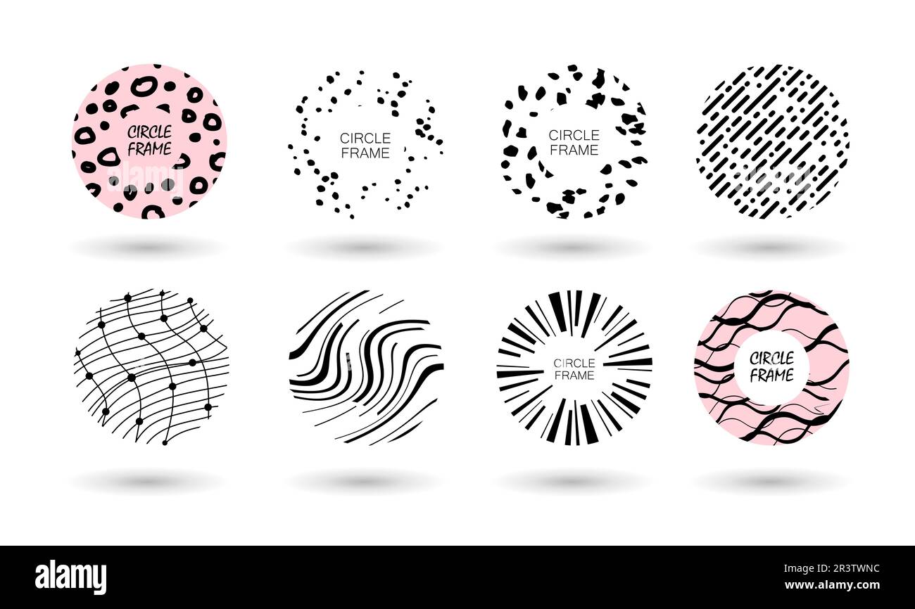 Big Set of Hand drawn doodle circle Abstract Patterns. round Abstract black lines, Backgrounds. Skin, Spots, drops, curves. modern trendy Vector illus Stock Vector