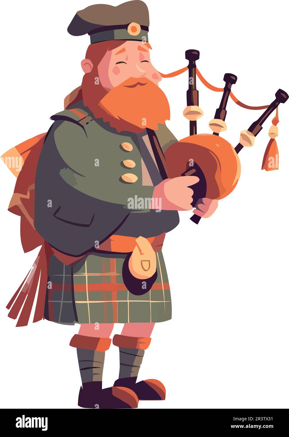 Man costume traditional playing bagpipe instrument Stock Vector Image