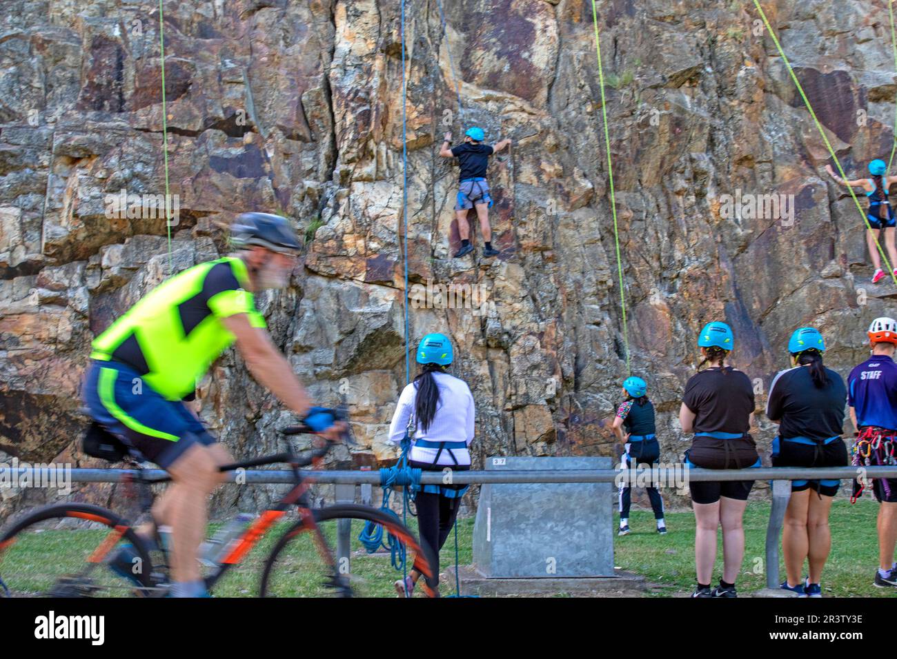 Rock climbing on the Kangaroo Point cliffs in Brisbane Stock Photo