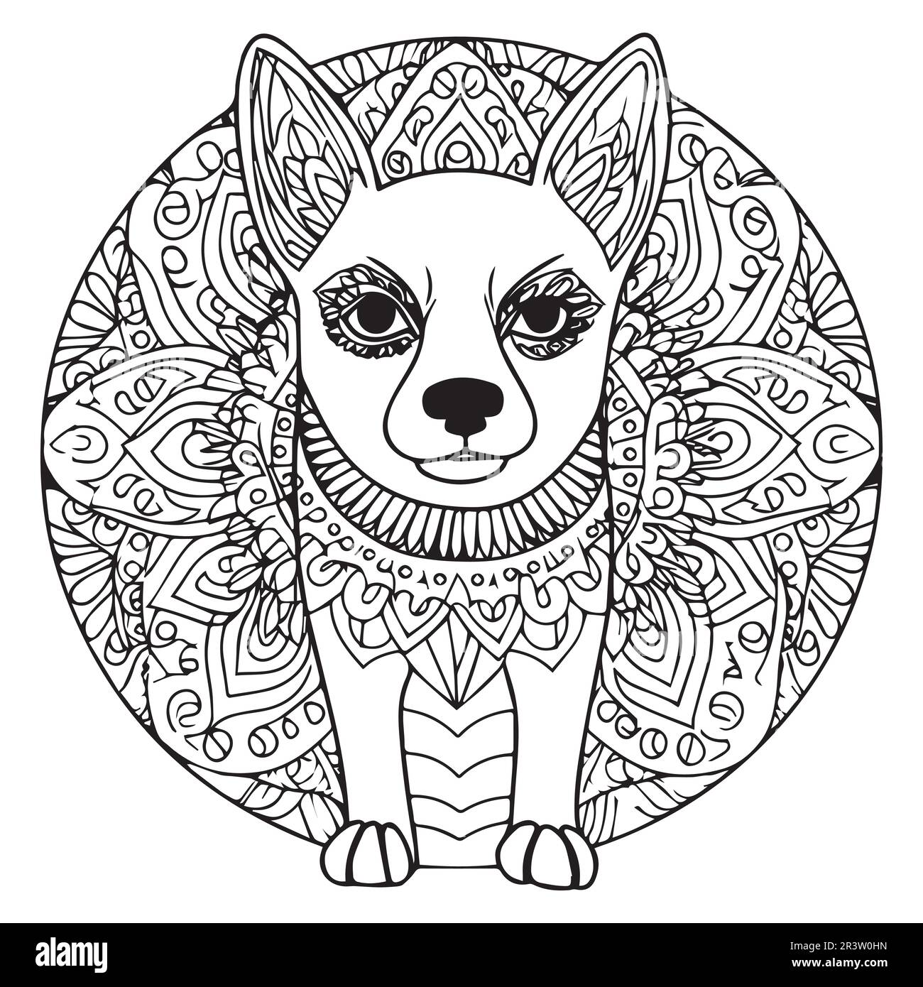 A dog hand drawing coloring book page for adults. Stock Vector