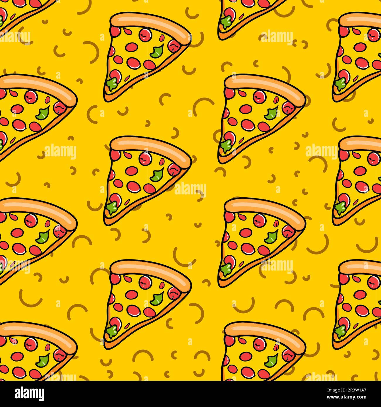 Seamless pizza pattern. Hand drawn pizza illustrations. Vector illustration. Stock Vector