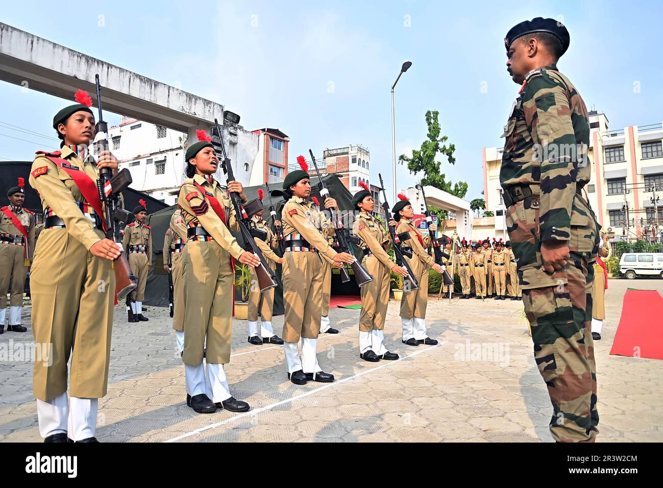 NCC cadets perform at a parade during the combined annual training camp