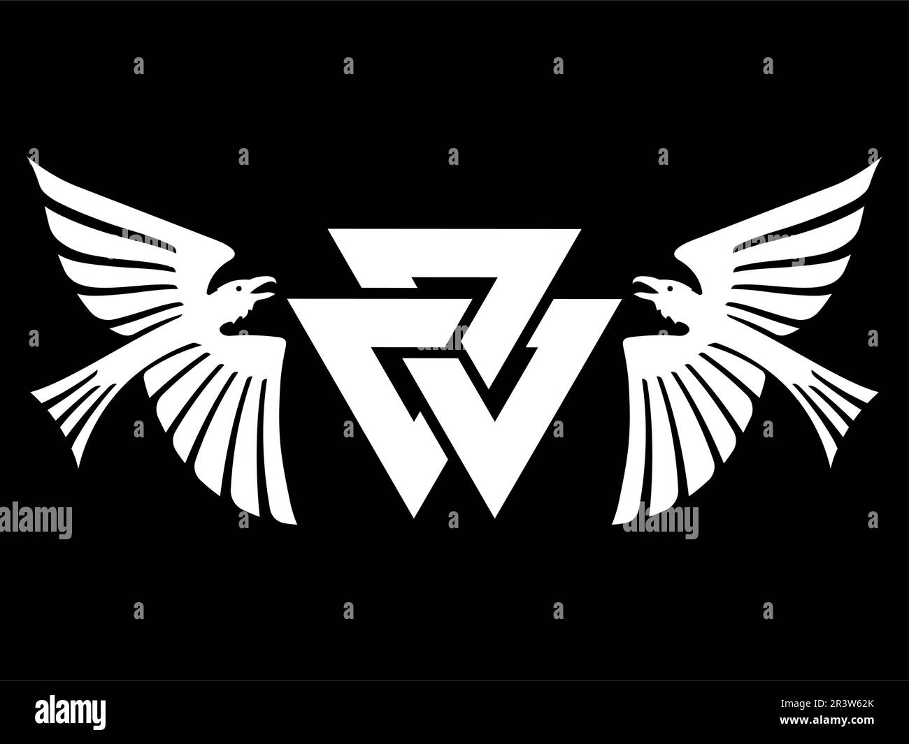 Scandinavian Viking design. Two black crows drawn in Old Norse Celtic