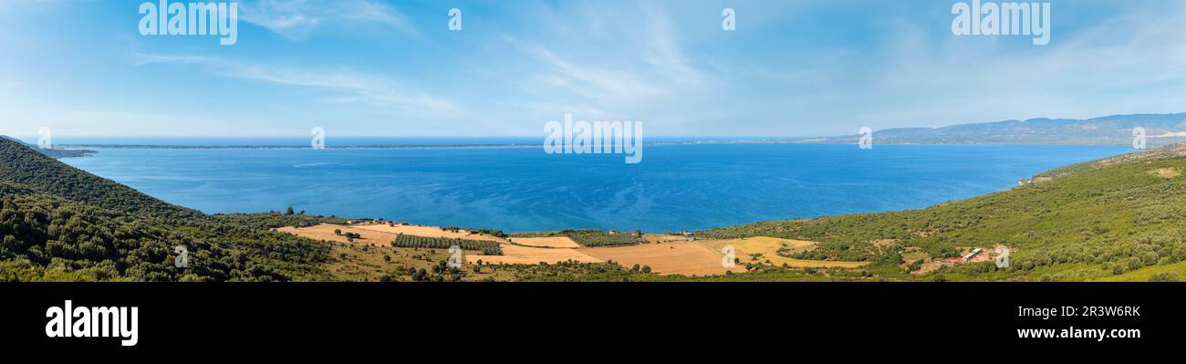 Summer panoramic view of Lago di Varano (Varano lake) on the Gargano peninsula in Puglia, Italy. Stock Photo