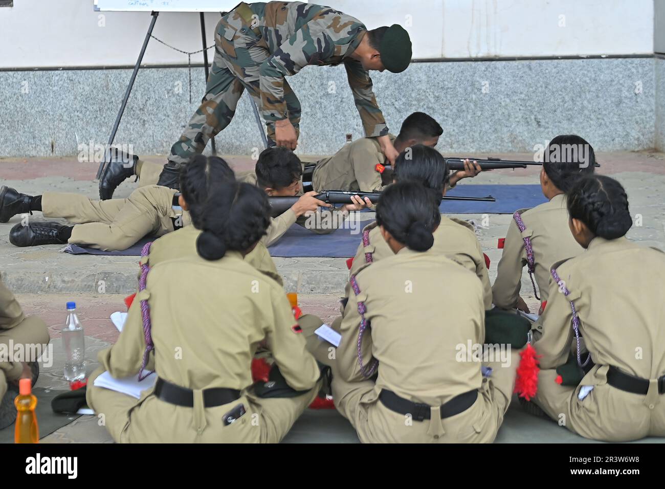 NCC cadets perform at a parade during the combined annual training camp in Netaji Subhash Regional Coaching Centre at Agartala. India. Stock Photo