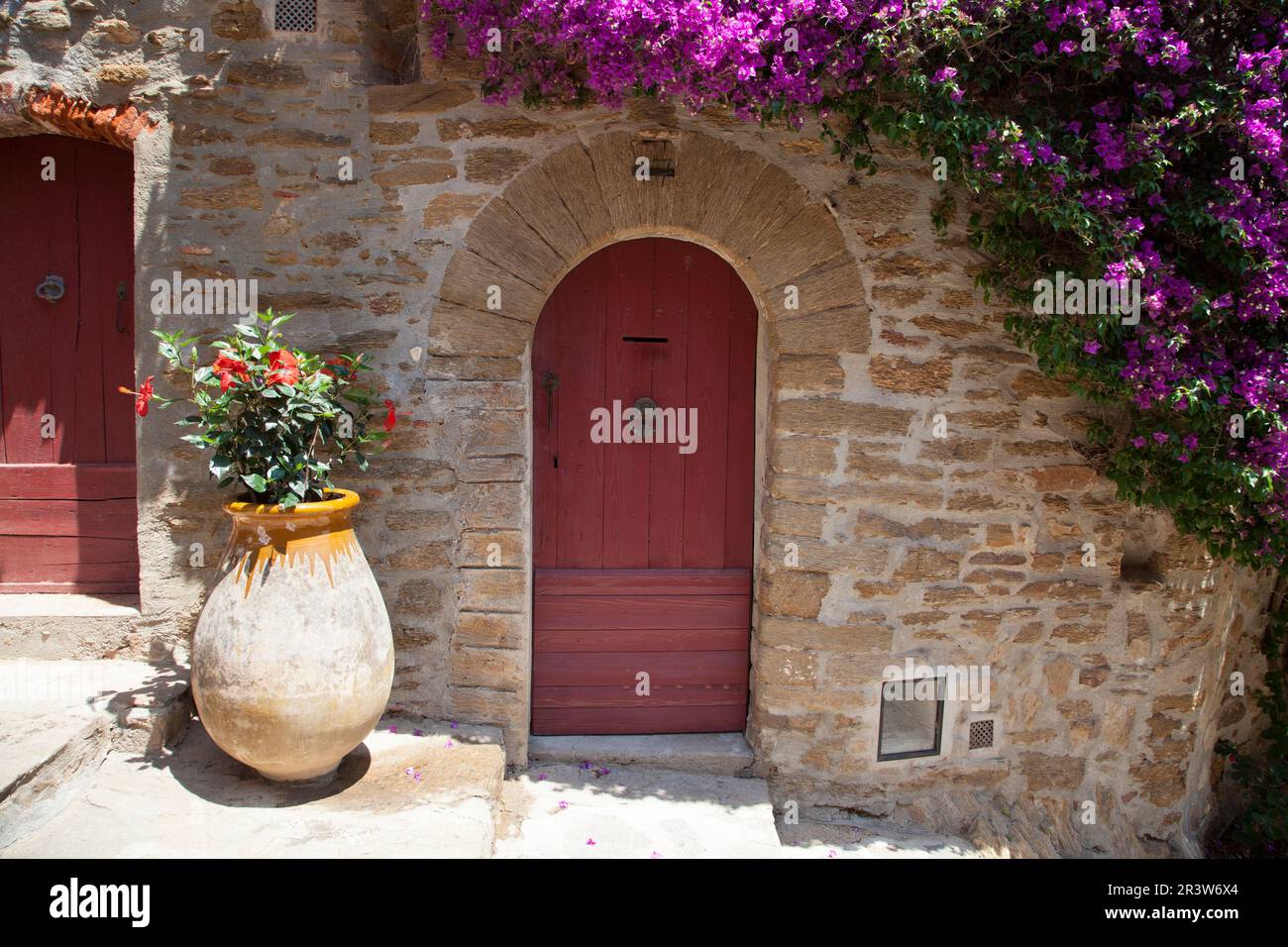 Bormes-les-Mimosas, old town with bougainvillea, Provence, South of France Stock Photo