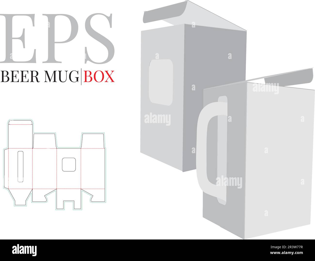 Mug box, die cut template. Beer mug box with mug inside, vector. White