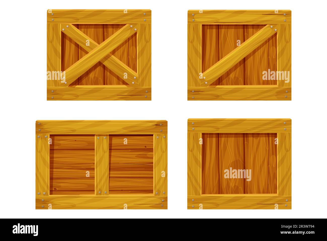Set Wooden box, delivery container in cartoon style, game asset isolated on  white background. Wood packing, open textured. Vector illustration Stock  Vector Image & Art - Alamy