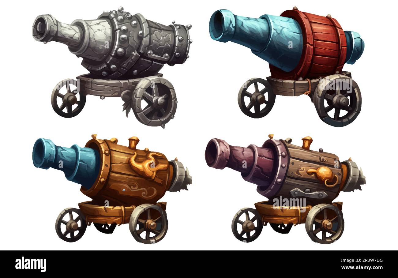 set vector illustration of historic cannons memory of ancient history solated on white background Stock Vector