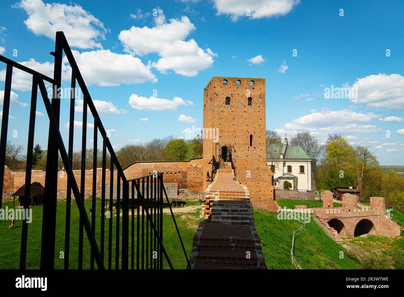 Castle in Czersk, Poland. View of the Gate Tower. Medieval red brick castle. Residence of the Dukes of Mazovia Stock Photo