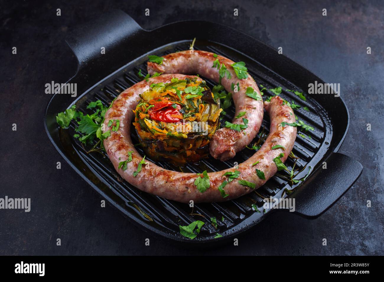 Traditional fried Italian salsiccia fresco meat sausage served with