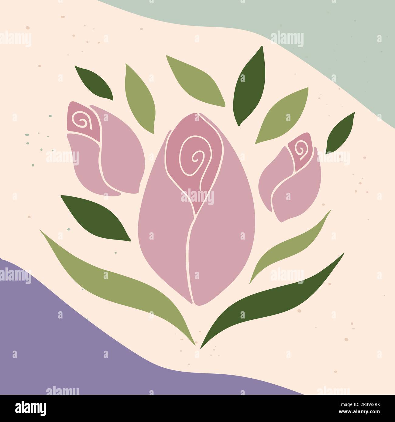 Abstract botanical background with hand drawn flower buds and leaves ...