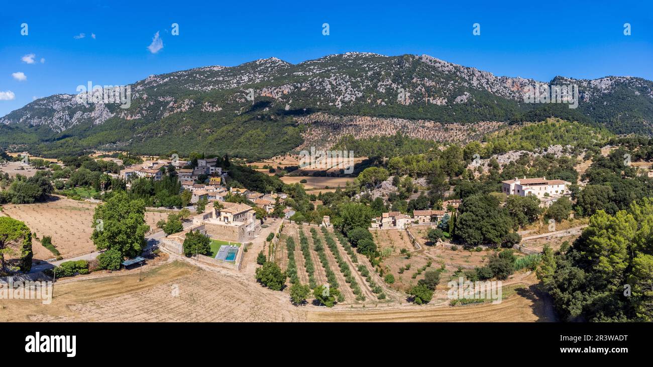 Orient village and Alfabia sierra Stock Photo Alamy