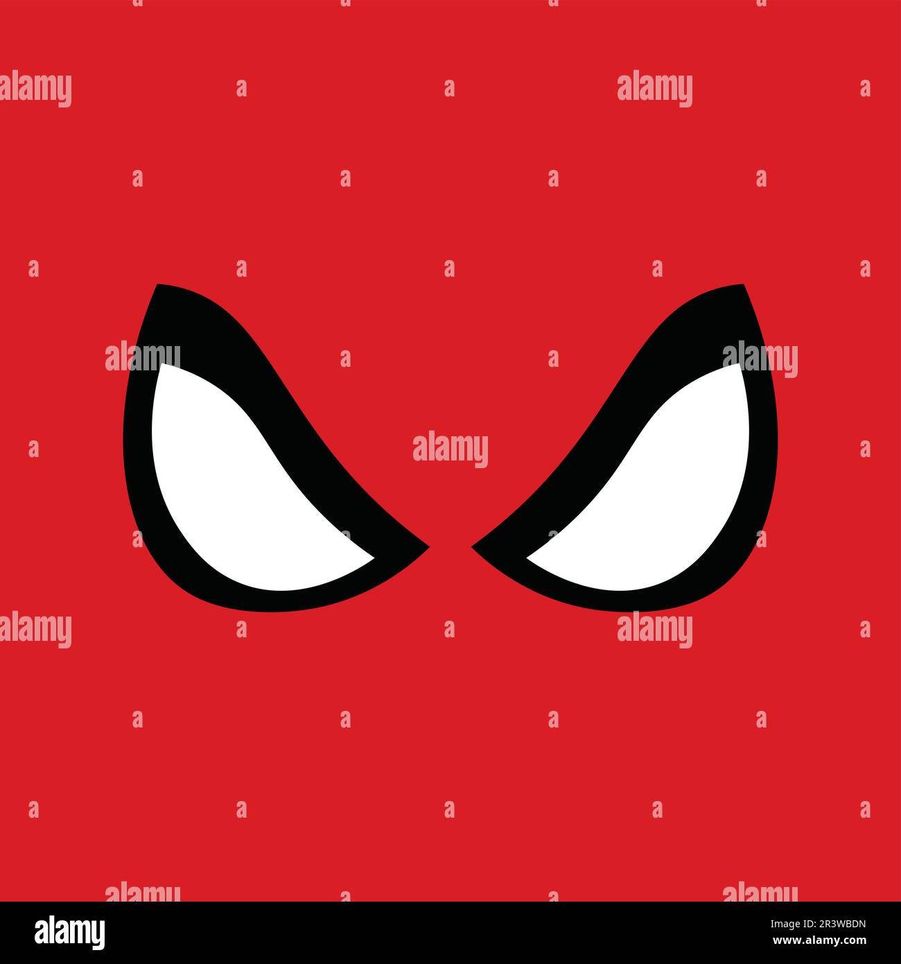 Vector red mask white eyes cartoon logo superhero background. Cartoon head comics design masquerade. Stock Vector