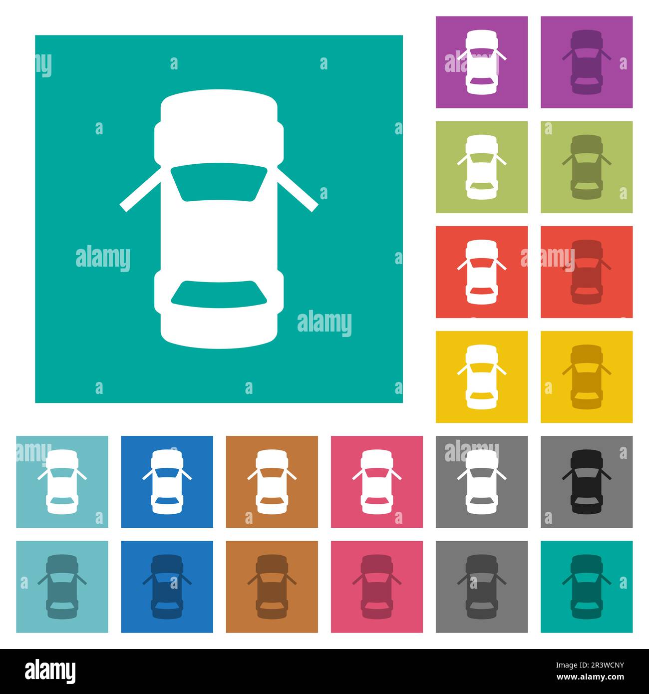Car open front doors dashboard indicator multi colored flat icons on ...