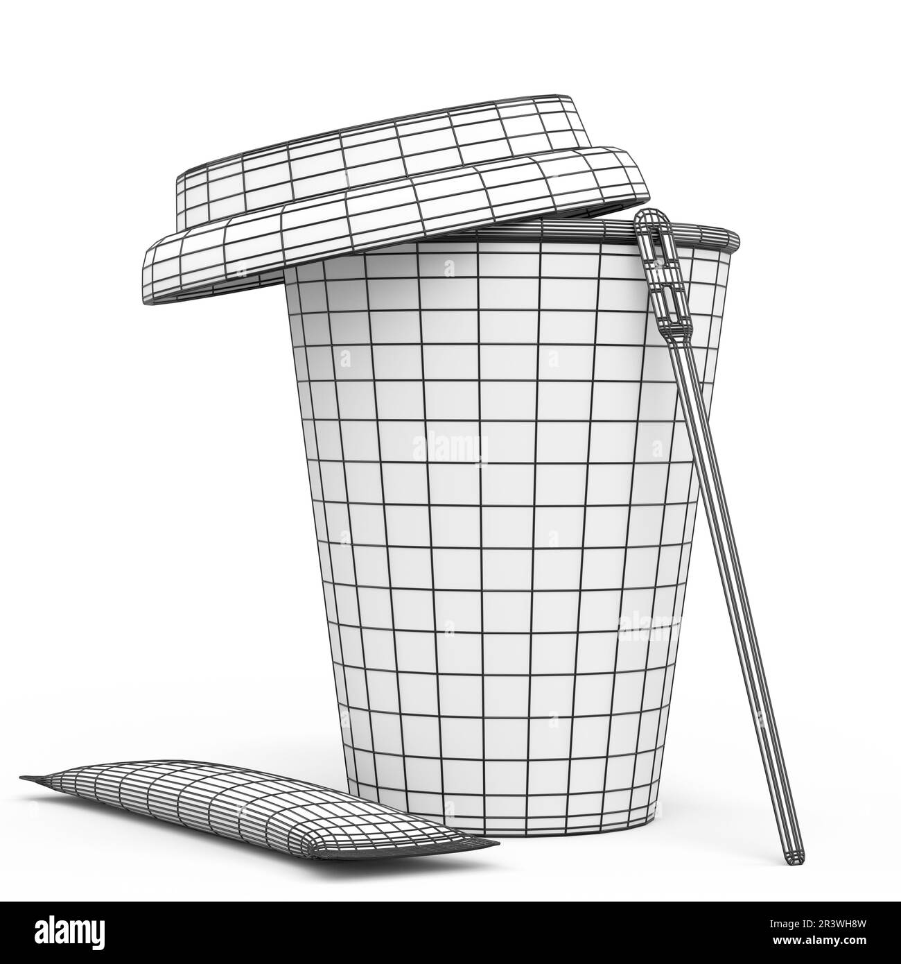 Paper coffee cup with cover, sugar, coffee bean and stick for ...