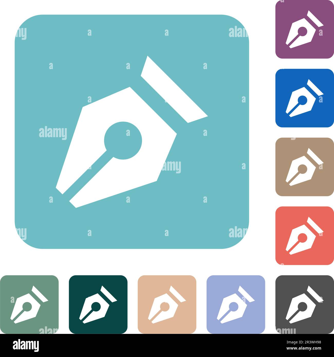 Nib solid white flat icons on color rounded square backgrounds Stock Vector
