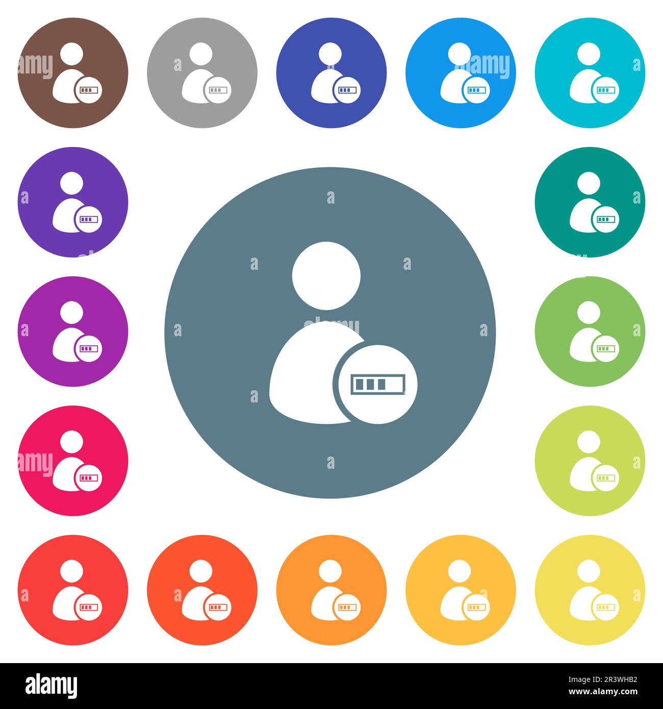 User account processing flat white icons on round color backgrounds. 17 ...