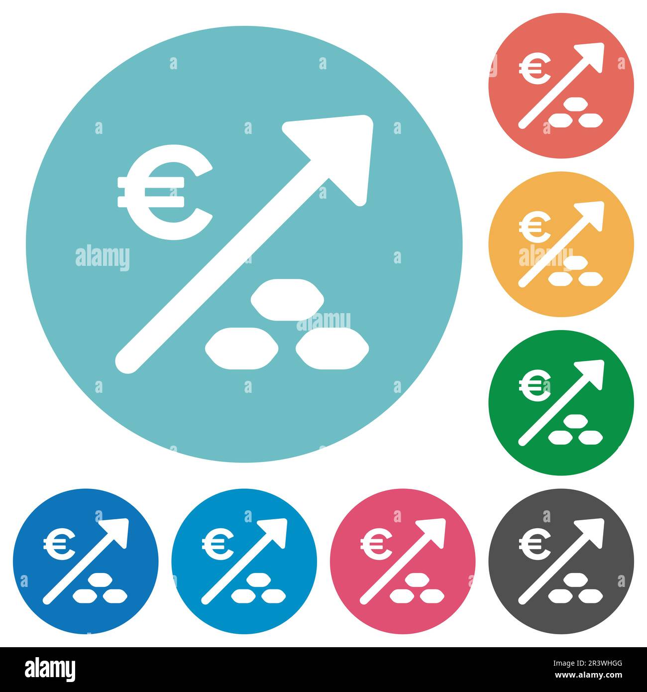 Rising coal energy european Euro prices flat white icons on round color ...