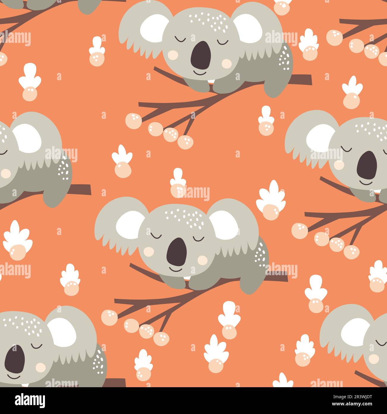 Seamless pattern with cute koala baby on color background. Funny ...