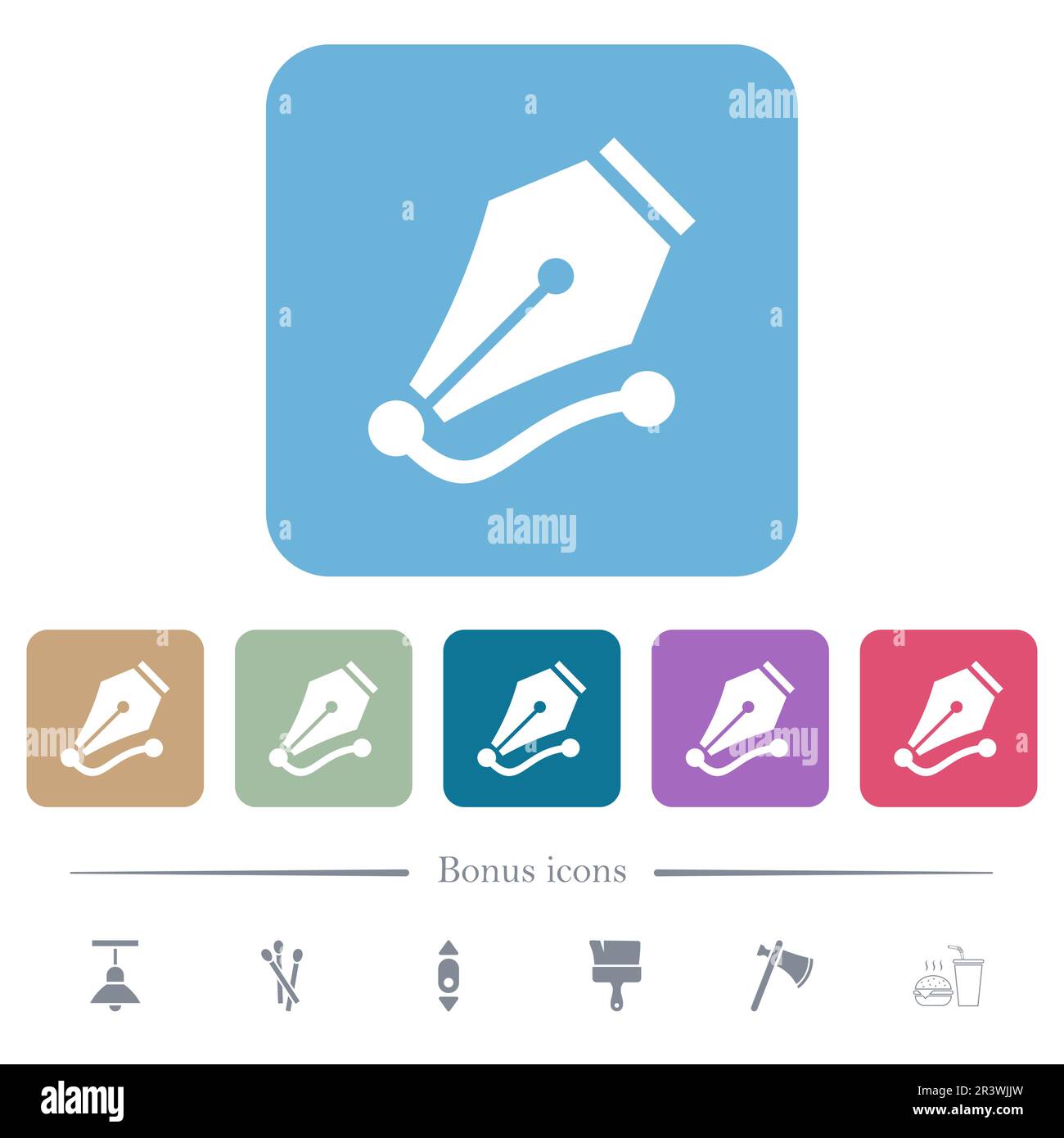Drawing vector curve with pen tool solid white flat icons on color ...