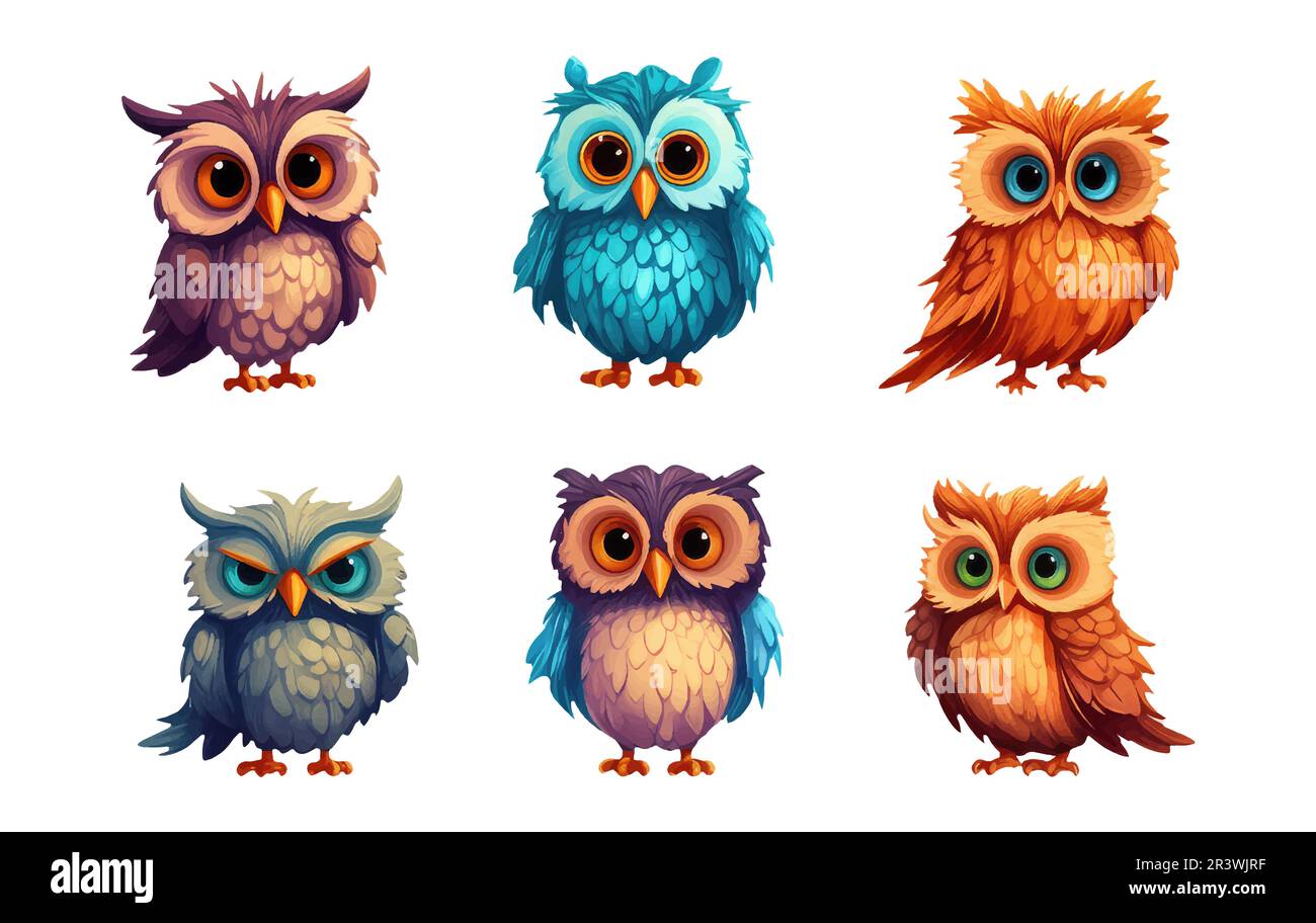 set vector illustration of cute owl isolated on white background symbol of wisdom and intelligence Stock Vector