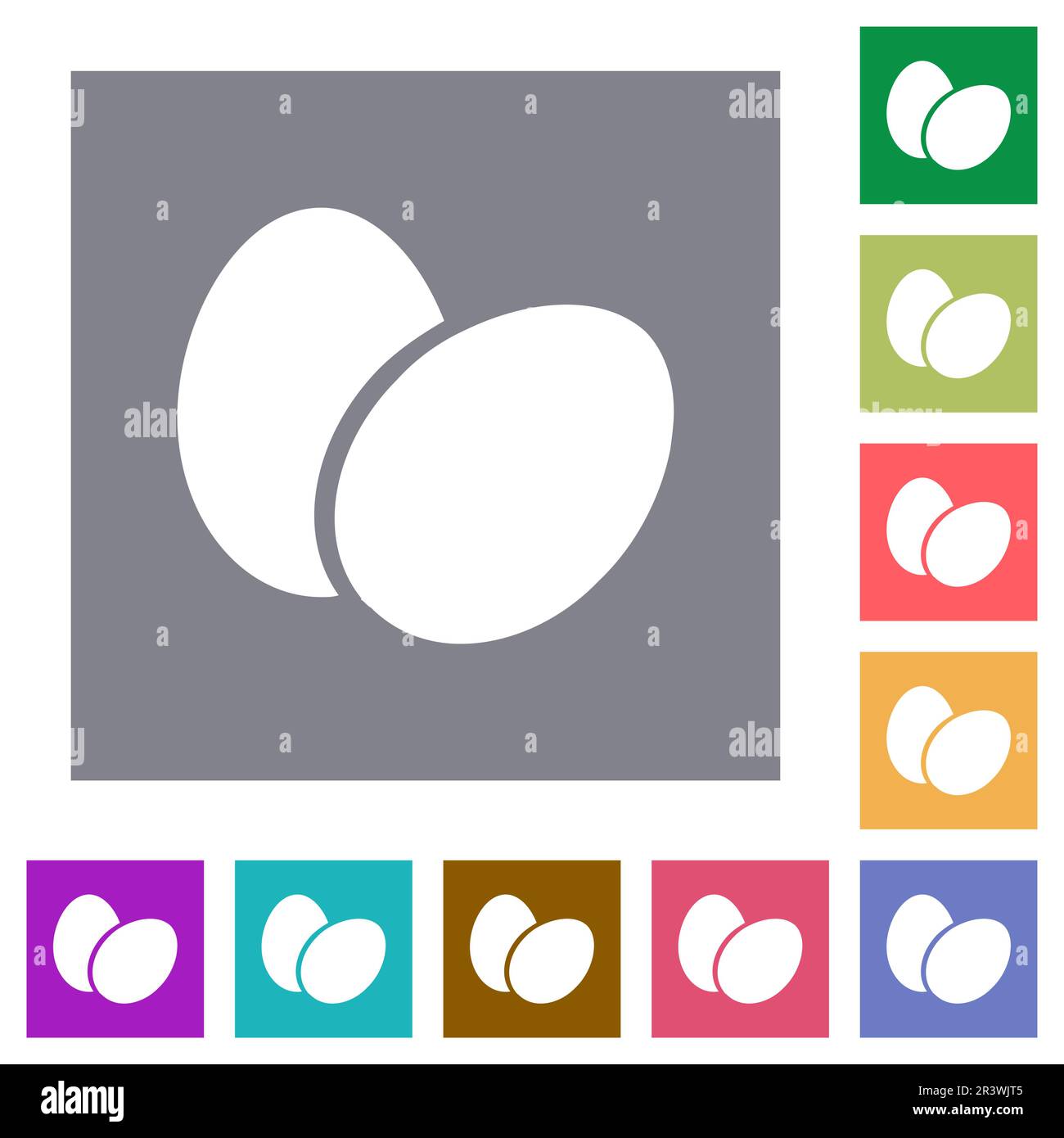 Two eggs solid flat icons on simple color square backgrounds Stock Vector