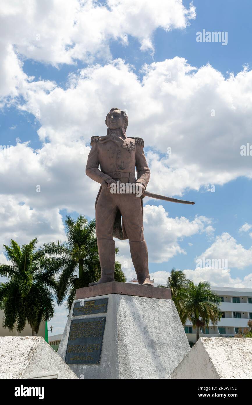 Statue sculpture of Capitan de Fragata Pedro Sainz de Baranda y Barreiro died 1845, Campeche city, Campeche State, Mexico Stock Photo