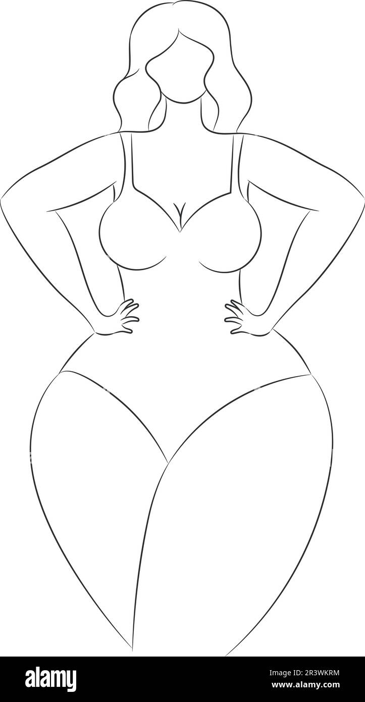 Faceless curvy female in a swimsuit contour isolated on a white