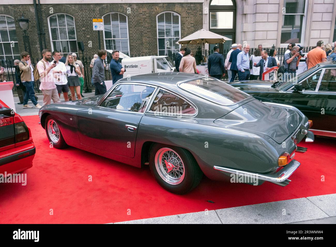 Ex Paul McCartney 1968 Lamborghini 400 GT at the Concours on Savile Row 2023. Classic car concours on the famous street for Tailoring in London UK Stock Photo